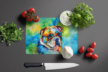 Load image into Gallery viewer, English Bulldog Hippie Dawg Glass Cutting Boards – Durable, Decorative Kitchen Art Large