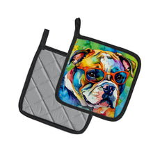 Load image into Gallery viewer, English Bulldog Hippie Dawg Pot Holders - Set of 2 Decorative Kitchen Helpers | Made in the USA