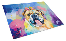 Load image into Gallery viewer, English Bulldog Hippie Dawg Glass Cutting Boards – Durable, Decorative Kitchen Art Large