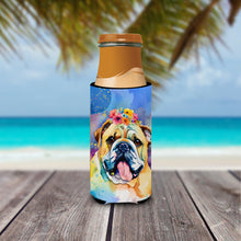 Load image into Gallery viewer, English Bulldog Hippie Dawg Slim Can Huggers – Fun, Functional Drink Coolers for Every Occasion