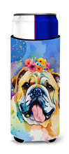 Load image into Gallery viewer, English Bulldog Hippie Dawg Slim Can Huggers – Fun, Functional Drink Coolers for Every Occasion