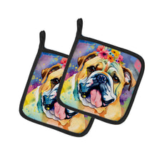 Load image into Gallery viewer, English Bulldog Hippie Dawg Pot Holders - Set of 2 Decorative Kitchen Helpers | Made in the USA
