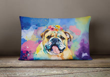 Load image into Gallery viewer, English Bulldog Hippie Dawg Fabric Decorative Pillow