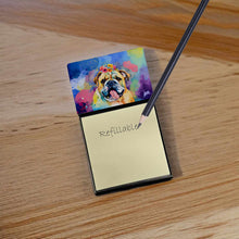 Load image into Gallery viewer, English Bulldog Hippie Dawg Sticky Note Holder- Refiilable Desk Accessory Note Pad