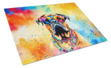 Load image into Gallery viewer, Bullmastiff Hippie Dawg Glass Cutting Boards – Durable, Decorative Kitchen Art Large
