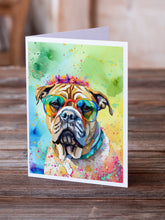 Load image into Gallery viewer, Bullmastiff Hippie Dawg Greeting Cards - Blank Note Cards – 8-Pack of Artist-Designed Cards with Envelopes