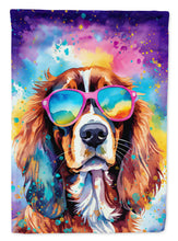 Load image into Gallery viewer, Cavalier Spaniel Hippie Dawg Garden Flag – Retro Dog with Sunglasses &amp; Multicolored Background