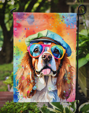 Load image into Gallery viewer, Cavalier Spaniel Hippie Dawg Garden Flag – Retro Dog with Sunglasses &amp; Multicolored Background