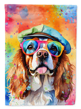 Load image into Gallery viewer, Cavalier Spaniel Hippie Dawg Garden Flag – Retro Dog with Sunglasses &amp; Multicolored Background