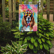 Load image into Gallery viewer, Cavalier Spaniel Hippie Dawg Garden Flag – Retro Dog with Sunglasses &amp; Multicolored Background
