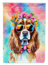 Load image into Gallery viewer, Cavalier Spaniel Hippie Dawg Garden Flag – Retro Dog with Sunglasses &amp; Multicolored Background