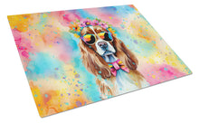 Load image into Gallery viewer, Cavalier Spaniel Hippie Dawg Glass Cutting Boards – Durable, Decorative Kitchen Art Large