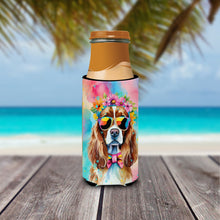 Load image into Gallery viewer, Cavalier Spaniel Hippie Dawg Slim Can Huggers – Fun, Functional Drink Coolers for Every Occasion
