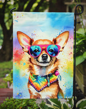 Load image into Gallery viewer, Chihuahua Hippie Dawg Garden Flag – Retro Dog with Sunglasses &amp; Multicolored Background