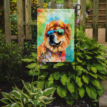 Load image into Gallery viewer, Chow Chow Hippie Dawg Garden Flag – Retro Dog with Sunglasses &amp; Multicolored Background