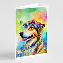 Load image into Gallery viewer, Collie Hippie Dawg Greeting Cards - Blank Note Cards – 8-Pack of Artist-Designed Cards with Envelopes