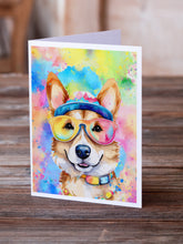 Load image into Gallery viewer, Corgi Hippie Dawg Greeting Cards - Blank Note Cards – 8-Pack of Artist-Designed Cards with Envelopes