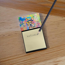 Load image into Gallery viewer, Corgi Hippie Dawg Sticky Note Holder- Refiilable Desk Accessory Note Pad