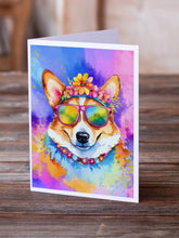 Load image into Gallery viewer, Corgi Hippie Dawg Greeting Cards - Blank Note Cards – 8-Pack of Artist-Designed Cards with Envelopes