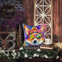 Load image into Gallery viewer, Corgi Hippie Dawg Fabric Decorative Pillow
