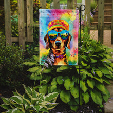 Load image into Gallery viewer, Dachshund Hippie Dawg Garden Flag – Retro Dog with Sunglasses &amp; Multicolored Background