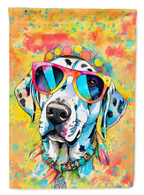 Load image into Gallery viewer, Dalmatian Hippie Dawg Garden Flag – Retro Dog with Sunglasses &amp; Multicolored Background