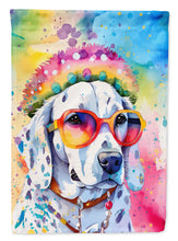 Load image into Gallery viewer, Dalmatian Hippie Dawg Garden Flag – Retro Dog with Sunglasses &amp; Multicolored Background