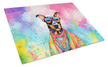Load image into Gallery viewer, Doberman Pinscher Hippie Dawg Glass Cutting Boards – Durable, Decorative Kitchen Art Large