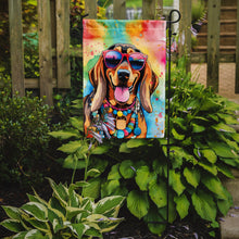 Load image into Gallery viewer, Doberman Pinscher Hippie Dawg Garden Flag – Retro Dog with Sunglasses &amp; Multicolored Background
