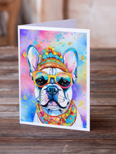 Load image into Gallery viewer, French Bulldog Hippie Dawg Greeting Cards - Blank Note Cards – 8-Pack of Artist-Designed Cards with Envelopes