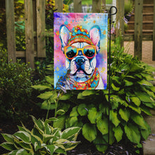 Load image into Gallery viewer, French Bulldog Hippie Dawg Garden Flag – Retro Dog with Sunglasses &amp; Multicolored Background
