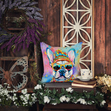 Load image into Gallery viewer, French Bulldog Hippie Dawg Fabric Decorative Pillow