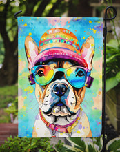 Load image into Gallery viewer, French Bulldog Hippie Dawg Garden Flag – Retro Dog with Sunglasses &amp; Multicolored Background