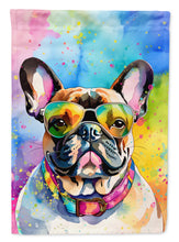 Load image into Gallery viewer, French Bulldog Hippie Dawg Garden Flag – Retro Dog with Sunglasses &amp; Multicolored Background