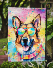 Load image into Gallery viewer, German Shepherd Hippie Dawg Garden Flag – Retro Dog with Sunglasses &amp; Multicolored Background
