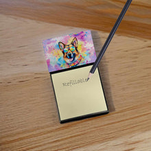 Load image into Gallery viewer, German Shepherd Hippie Dawg Sticky Note Holder- Refiilable Desk Accessory Note Pad