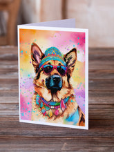 Load image into Gallery viewer, German Shepherd Hippie Dawg Greeting Cards - Blank Note Cards – 8-Pack of Artist-Designed Cards with Envelopes