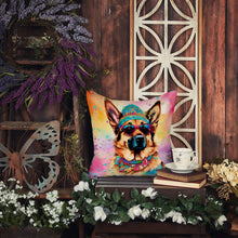 Load image into Gallery viewer, German Shepherd Hippie Dawg Throw Pillow - 14x14 Decorative Pillow – Art for Your Home &amp; Patio