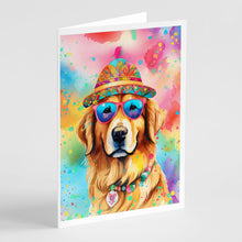 Load image into Gallery viewer, Golden Retriever Hippie Dawg Greeting Cards - Blank Note Cards – 8-Pack of Artist-Designed Cards with Envelopes