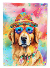 Load image into Gallery viewer, Golden Retriever Hippie Dawg Garden Flag – Retro Dog with Sunglasses &amp; Multicolored Background