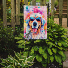 Load image into Gallery viewer, Great Pyrenees Hippie Dawg Garden Flag – Retro Dog with Sunglasses &amp; Multicolored Background
