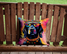 Load image into Gallery viewer, Black Labrador Hippie Dawg Throw Pillow - 14x14 Decorative Pillow – Art for Your Home &amp; Patio