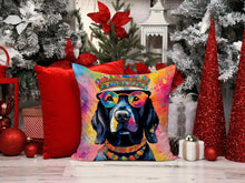 Load image into Gallery viewer, Black Labrador Hippie Dawg Fabric Decorative Pillow