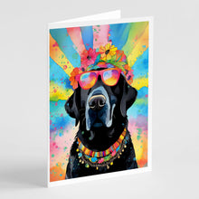 Load image into Gallery viewer, Black Labrador Hippie Dawg Greeting Cards - Blank Note Cards – 8-Pack of Artist-Designed Cards with Envelopes