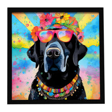 Load image into Gallery viewer, Black Labrador Hippie Dawg Framed Metal Print