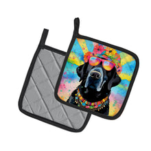 Load image into Gallery viewer, Black Labrador Hippie Dawg Pot Holders - Set of 2 Decorative Kitchen Helpers | Made in the USA