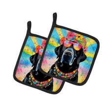 Load image into Gallery viewer, Black Labrador Hippie Dawg Pot Holders - Set of 2 Decorative Kitchen Helpers | Made in the USA