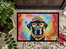 Load image into Gallery viewer, Black Labrador Hippie Dawg Doormat - 24x36 Decorative Floor Mat – Indoor/Outdoor Rug with Artistic Flair