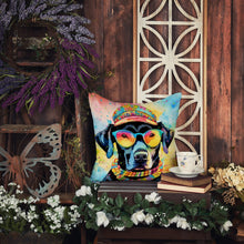 Load image into Gallery viewer, Black Labrador Hippie Dawg Fabric Decorative Pillow