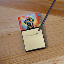 Load image into Gallery viewer, Black Labrador Hippie Dawg Sticky Note Holder- Refiilable Desk Accessory Note Pad